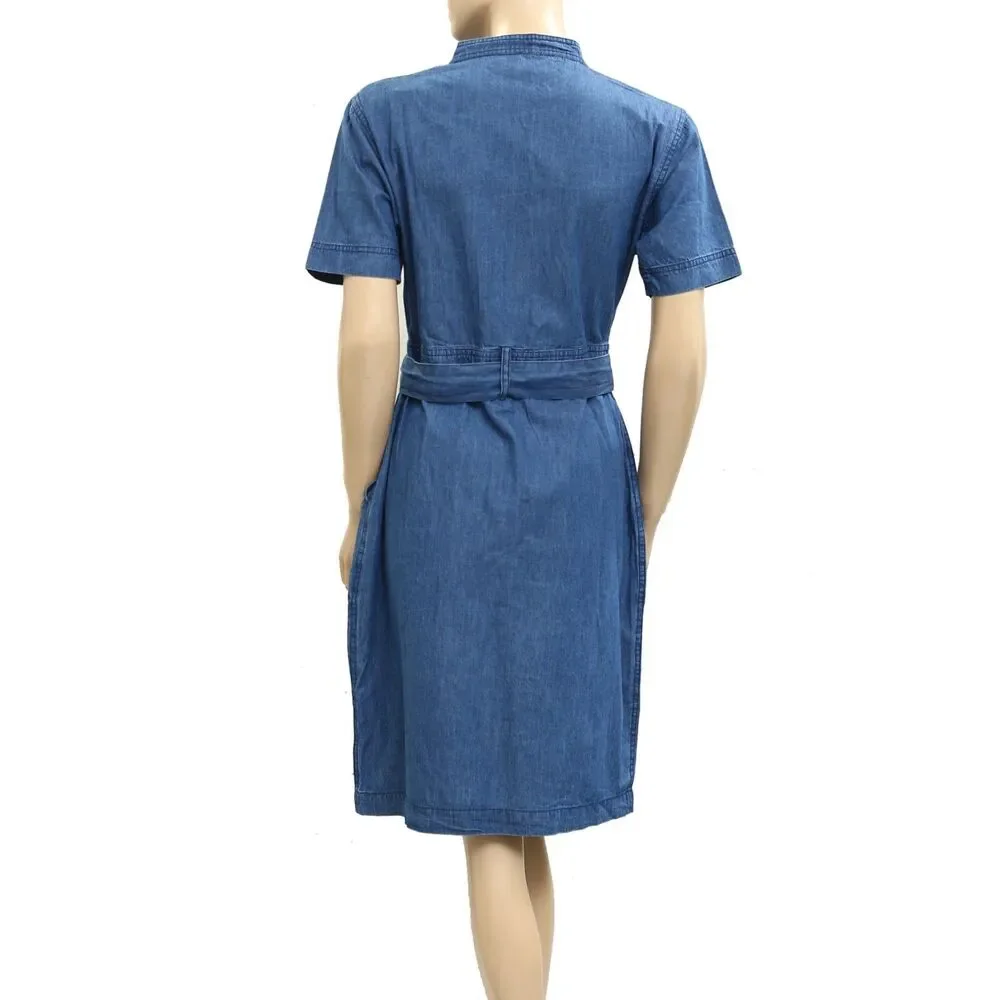 Aeropostale Denim Shift Mini Dress Short Sleeve Cotton Solid Blue M NWT 280945 - Picture 3 of 5
